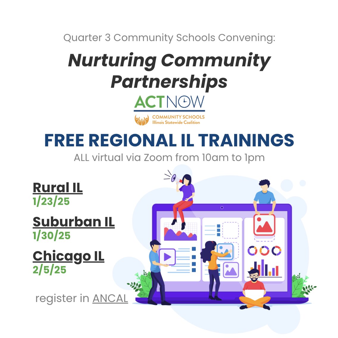 IL ACT Now Coalition (@actnowcoalition) on Twitter photo ✨Join us for the Illinois community schools convening on Nurturing Community Partnerships!✨Click the link to register for the convening in your region: canva.com/design/DAGVcP7… ✨Join us for the Illinois community schools convening on Nurturing Community Partnerships!✨Click the link to register for the convening in your region: canva.com/design/DAGVcP7…