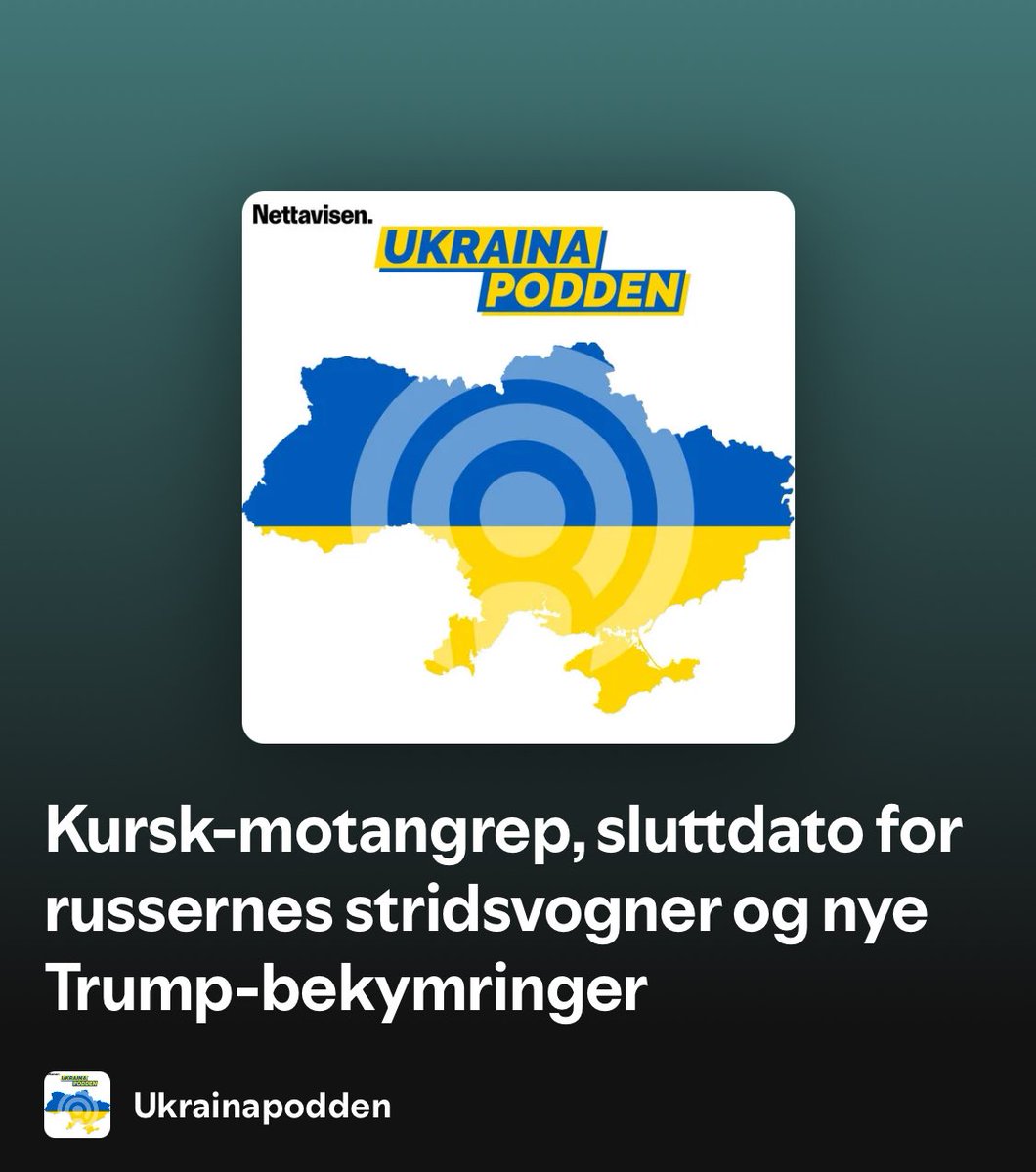 Ukrainapodden (@ukrainapodden) on Twitter photo 🇬🇱 NY EPISODE 🇬🇱
Harde kamper i Kursk, hvor store er egentlig de russiske tapene, når går russerne tom for stridsvogner og hvor alvorlig er egentih Trumps trussel om militærmakt mot Danmark? <a href="/Luunske/">Anders Lohne Fosse</a> og <a href="/J_SundHenriksen/">Jørn Sund-Henriksen 🇳🇴🇺🇦🇬🇪🇹🇼🥛</a> diskuterer:
open.spotify.com/episode/25F7q4… 🇬🇱 NY EPISODE 🇬🇱
Harde kamper i Kursk, hvor store er egentlig de russiske tapene, når går russerne tom for stridsvogner og hvor alvorlig er egentih Trumps trussel om militærmakt mot Danmark? <a href="/Luunske/">Anders Lohne Fosse</a> og <a href="/J_SundHenriksen/">Jørn Sund-Henriksen 🇳🇴🇺🇦🇬🇪🇹🇼🥛</a> diskuterer:
open.spotify.com/episode/25F7q4…