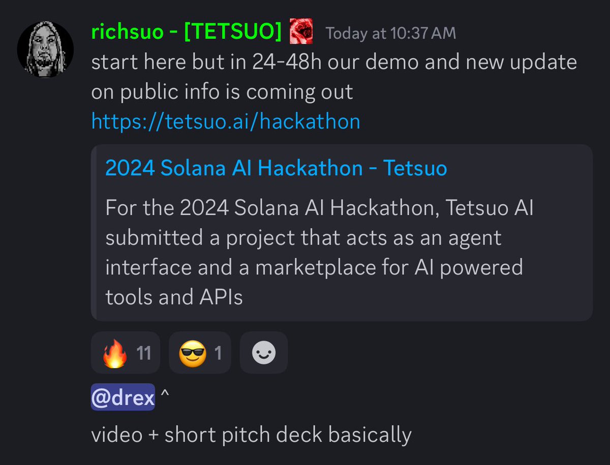 Nomadbullstreet's tweet photo. 🗣️🚨UPDATE Reiterating my BUY on $TETSUO

📈 Expect another 5-20x from today’s price. I now own 2.22M coins, $75,000 USD worth. Join the community now while it’s still early, don’t just watch from sidelines. I bought all my tokens within last 48 hours

My Full Investment thesis below:

💎🤲🏽 With thousands of developers at their disposal, TETSUO is like the avengers of the Ai world, ready to take on any challenge / idea. Seeing lots of adoption of their platform 

UPDATE from TETSUO Team - (3) big catalysts within the next 48 hours:
✅ Expecting major UPDATE from TESTUO dev team within next 48 hours 
✅ Will be sharing a video + pitch deck outlining milestones / roadmap and more 
✅ New demo 

💰 Up 42% since last alert and I’m doubling down, we are very early. 

🎯 This is your chance to get in early for a 5-20x, expecting 250-500M+ Market Cap

Key highlights + milestones:
✅ 🚨 TETSUO will launch a public demo before this Sunday January 12th to share progress and future plans 
✅ They will also release a 1-2 page brochure outlining projects for public discussion.
✅ Community of 35,000+ developers to build on their platform 
✅ Very impressive team of developers 
✅ Partnership with award winning https://t.co/9gAjeQ5hVG
✅ GREAT tokenomics with tokens locked so no rug pulls + transparent holding. 
✅ Organic adoption, over 14K+ unique wallet holders of token, gaining daily 

What TETSUO Does:
✅ TETSUO provides Al-powered marketplace tools like natural language commands, token data retrieval, whale tracking, sentiment analysis, meme creation, and more
✅ TETSUO advanced infrastructure supports automated actions, API integrations, and applications.

🧵Before you read on, if you’ve not already Follow my account for the best weekly MAJOR BUY ALERTs, have had a 100% success rate in 2024. We Look for the best undervalued / oversold gems. Our research + alerts will make many new crypto millionaires in 2025, don’t be a tourist, join the journey. I’ll share my crypto portfolio transparently, so far turned my crypto wallet of 20K to 500K profit in 2024. Aiming for it to become 5Mil in 2025

🫵🏽 If you want to join our active discord research community filled with collaborative intelligent researchers. Give a RT + drop a DM or leave a comment below. We’ve been finding the best 💎 opportunities together for over 10+ years 

👇🏽 Back to the crypto asset analysis;

Wallet;
8i51XNNpGaKaj4G4nDdmQh95v4FKAxw8mhtaRoKd9tE8

market cap: $29.5M
price: $0.029

pros:
- strong dev presence and community engagement
- healthy volume ($8.5M 24h)
- good liquidity distribution across DEXs ($1.6M on raydium)
- top 10 non-LP wallets only control 13% of supply
- 14k+ holders after 37 days shows organic growth
- AI agent platform + more

dev is active, tokenomics look clean, and the AI agent narrative has legs.