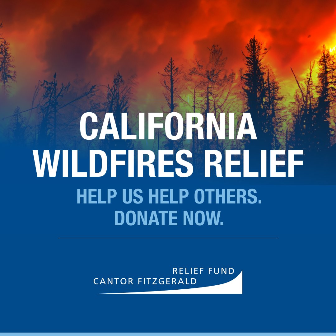 CantorRelief's tweet image. Our hearts go out to everyone impacted by the devastating California wildfires. The Cantor Fitzgerald Relief Fund is actively raising funds to assist those directly affected. We continue to hope for the safety of all residents and first responders.
Help us help others. As…