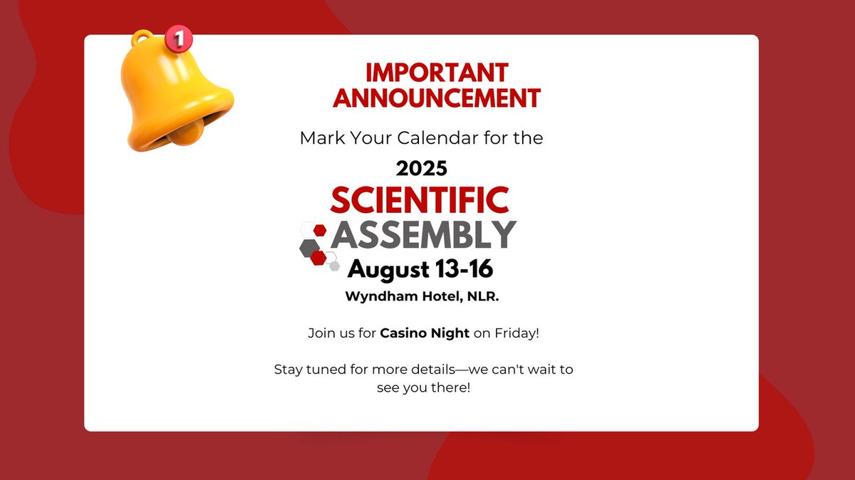 📅 Save the Date!
The 2025 Scientific Assembly is happening August 13-16 at the Wyndham Hotel in North Little Rock! 🌟 Don’t miss out on amazing CME sessions, reconnecting with friends, and making new connections. 🎲 And get ready for a fun-filled Casino Night on Friday! 🃏✨