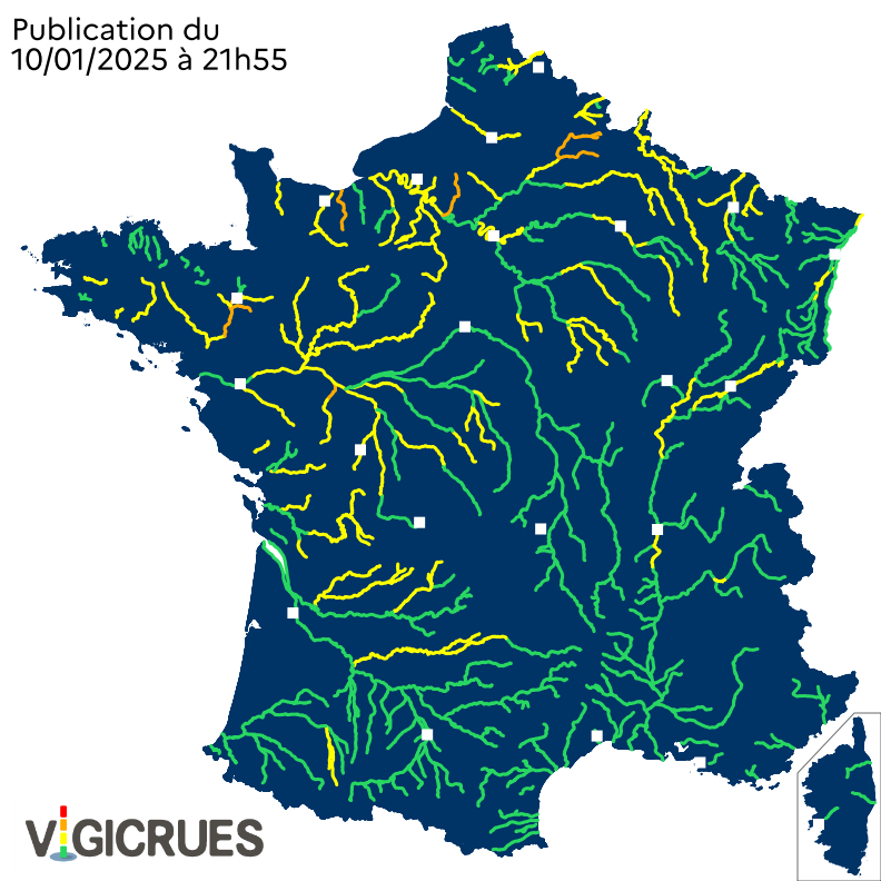 Vigicrues's tweet photo. Maintien en Vigilance Orange de 6 tronçons #OiseAmont(02)  #VilaineMédiane(35),#Seiche(35),#Dives (14),#Epte (27,95),#ThouetAval(49). 108 tronçons en #VigilanceJaune dans 58 dépt. Restons vigilants, les crues continuent malgré l'arrêt des pluies! https://t.co/sjxGt4Cb5x