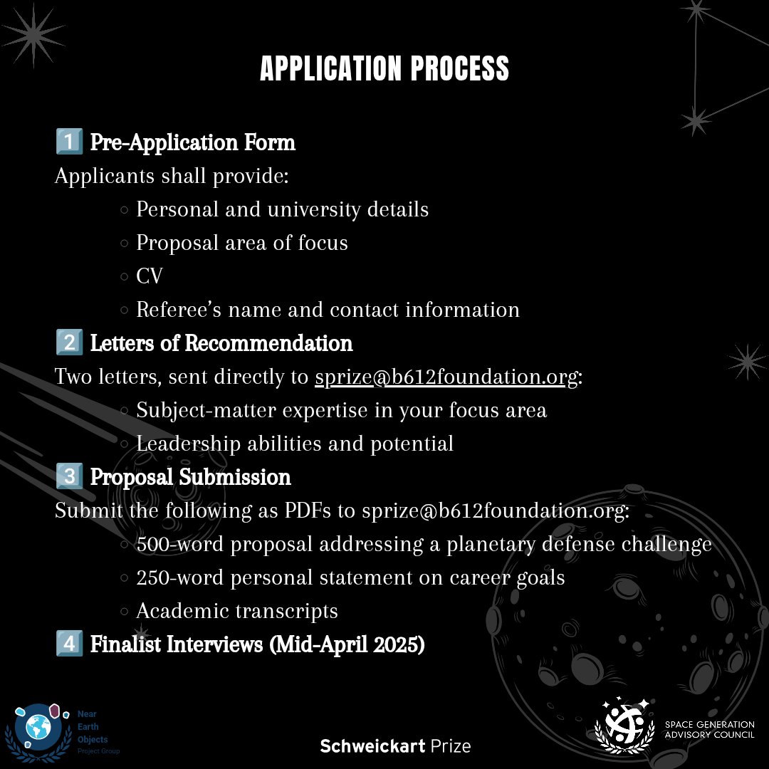 NEOProjectsSGAC's tweet image. ✴️The Schweickart Prize✨
To learn more about the Schweickart Prize and explore this exciting opportunity, interested students are encouraged to attend an informative webinar scheduled for January 22-23 at 9 AM PT. 
Apply here docs.google.com/forms/d/e/1FAI…

#neo #SchweickartPrize