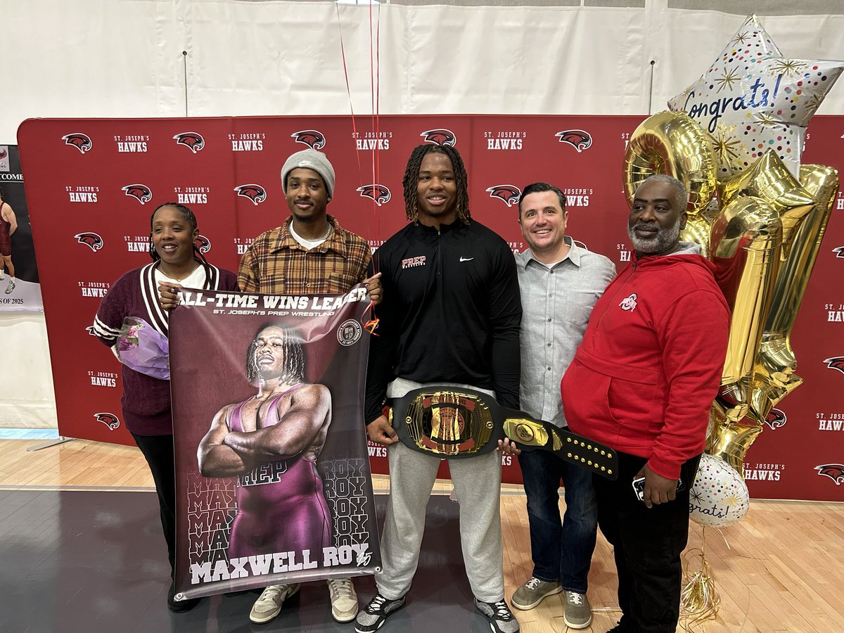 Steve Lindsay (@stevelindsaycbs) on Twitter photo Congrats to <a href="/MaxwellRoy8/">Maxwell Roy</a> for becoming <a href="/StJoesWrestling/">SJPrep_Wrestling</a> all time win leader, surpassing my teammate Joe Dwyer (1995). Joe presented max with this awesome belt after the match. Max is heading to <a href="/OhioStateFB/">Ohio State Football</a> in the fall. Congrats to <a href="/MaxwellRoy8/">Maxwell Roy</a> for becoming <a href="/StJoesWrestling/">SJPrep_Wrestling</a> all time win leader, surpassing my teammate Joe Dwyer (1995). Joe presented max with this awesome belt after the match. Max is heading to <a href="/OhioStateFB/">Ohio State Football</a> in the fall.