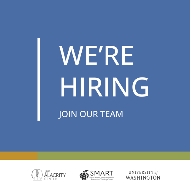 SMART Center (@smartctr) on Twitter photo The <a href="/UWALACRITY/">UW ALACRITY Center</a> Center is hiring a Research Coordinator to work on our intervention/ implementation strategy redesign projects, including TF-CBT and BRISC projects!
Interested? Learn more and apply here: bit.ly/ALACRITYCenter…
Please share! The <a href="/UWALACRITY/">UW ALACRITY Center</a> Center is hiring a Research Coordinator to work on our intervention/ implementation strategy redesign projects, including TF-CBT and BRISC projects!
Interested? Learn more and apply here: bit.ly/ALACRITYCenter…
Please share!