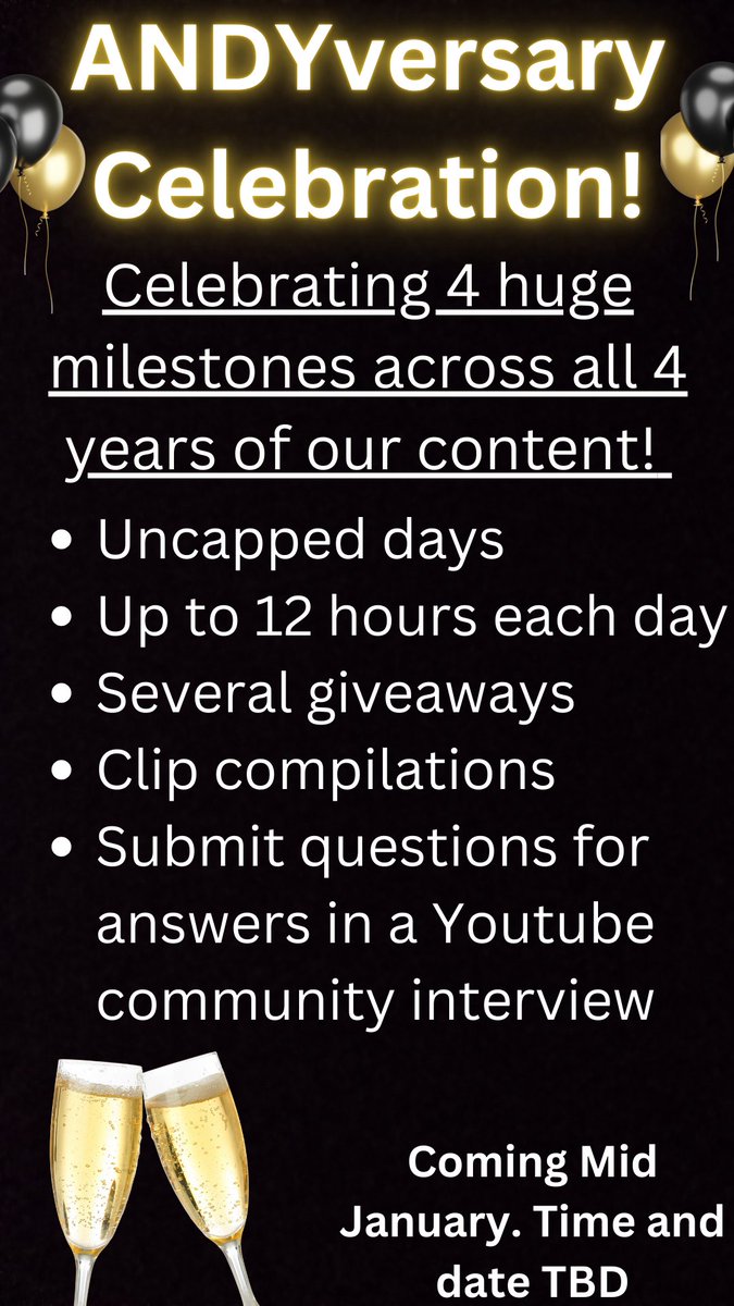 We will be celebrating 4 years on Twitch, 1 year of Twitch partnership, 2 years and over 800 videos on the Andy_Havok YouTube as well as 1 year of the HavoKast YouTube channel.

Lots of awesome things to celebrate with lots of awesome buddies that have made this all possible!