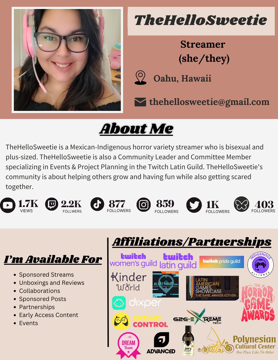 TheHelloSweetie's tweet image. I want to work with you!! My name is TheHelloSweetie, and I am a Twitch horriety streamer. I am based in Hawaii, and I am a chaotic, scaredy cat. Some things have happened since my last Media Kit posting here&apos;s our updated one!! I can&apos;t wait to update this again in 3 months!