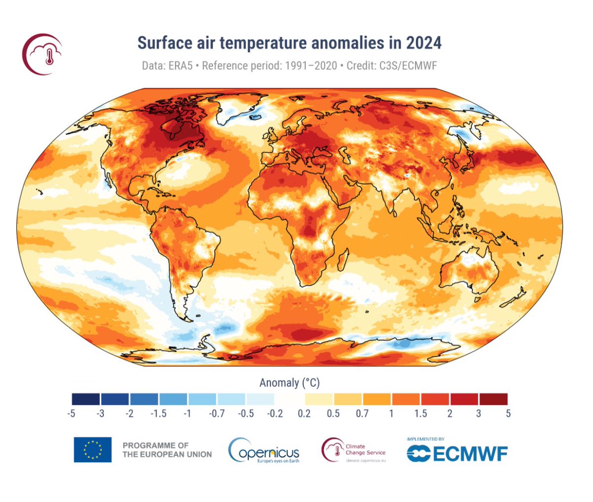 jakubwiech's tweet image. A więc już oficjalnie wiemy, że w 2024 r. średnia globalna temperatura po raz pierwszy w historii wzrosła powyżej poziomu 1,5°C w porównaniu do średniej z okresu przedprzemysłowego.

I teraz spróbujmy to obrazowo wytłumaczyć: ta rosnąca temperatura to nic innego jak miara…