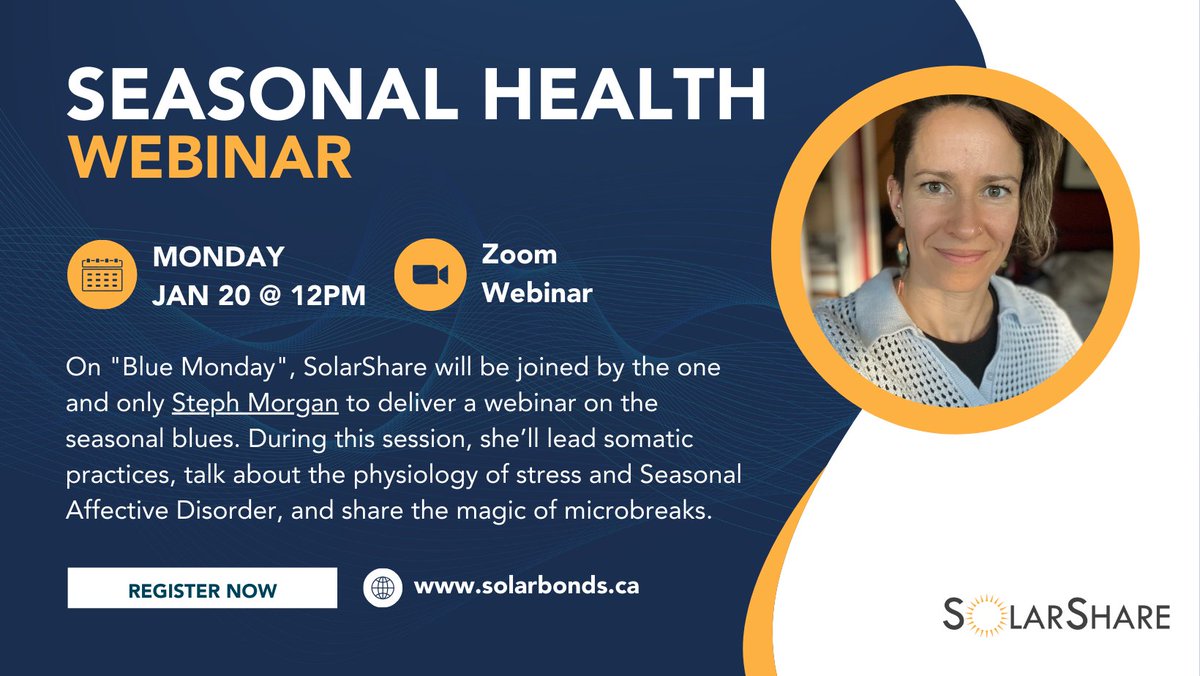 Are you feeling the seasonal blues? Join us on Monday, January 20, at 12pm for our Zoom webinar on seasonal health, featuring Steph Morgan. Register here: shorturl.at/5nejD