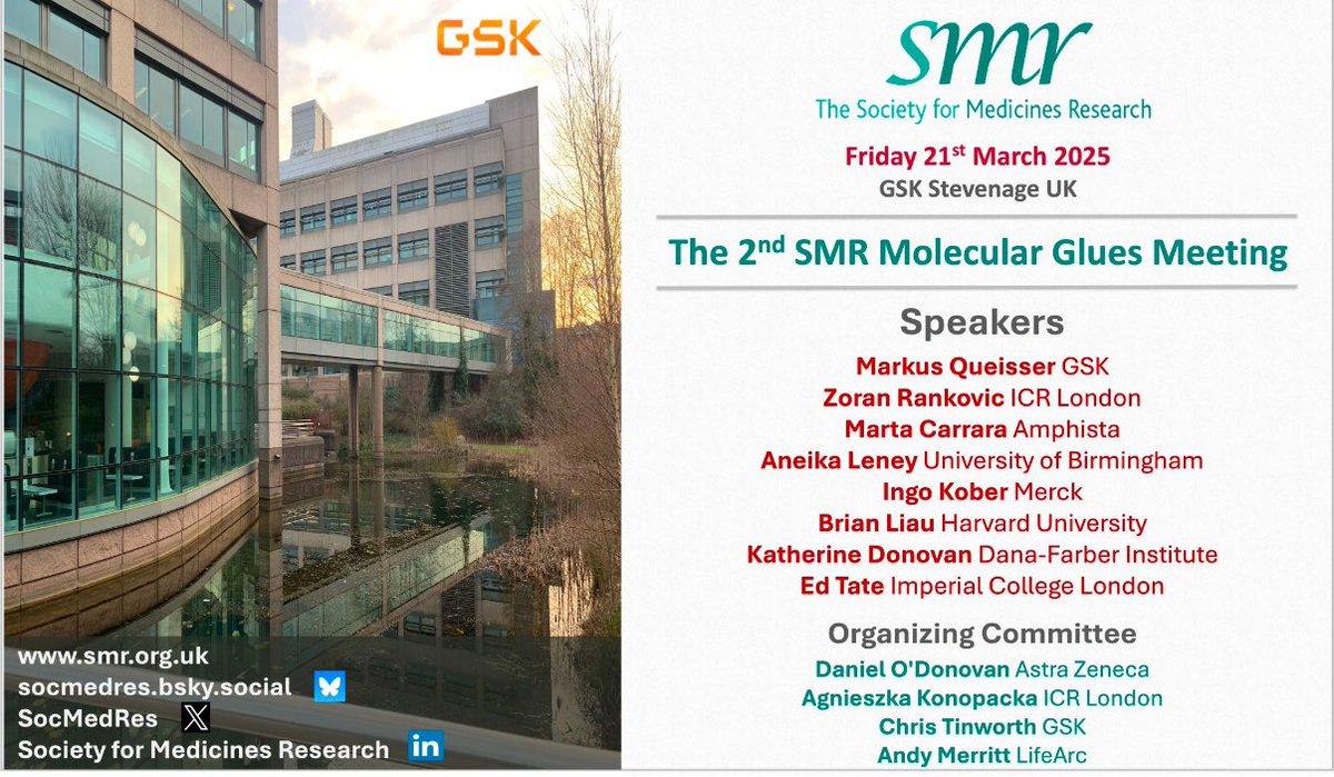 We are starting New Year with the second edition of the SMR  Molecular Glues meeting! Fantastic line-up of speakers and cutting-edge drug discovery science! Register now!
smr.org.uk/Meetings/20250…