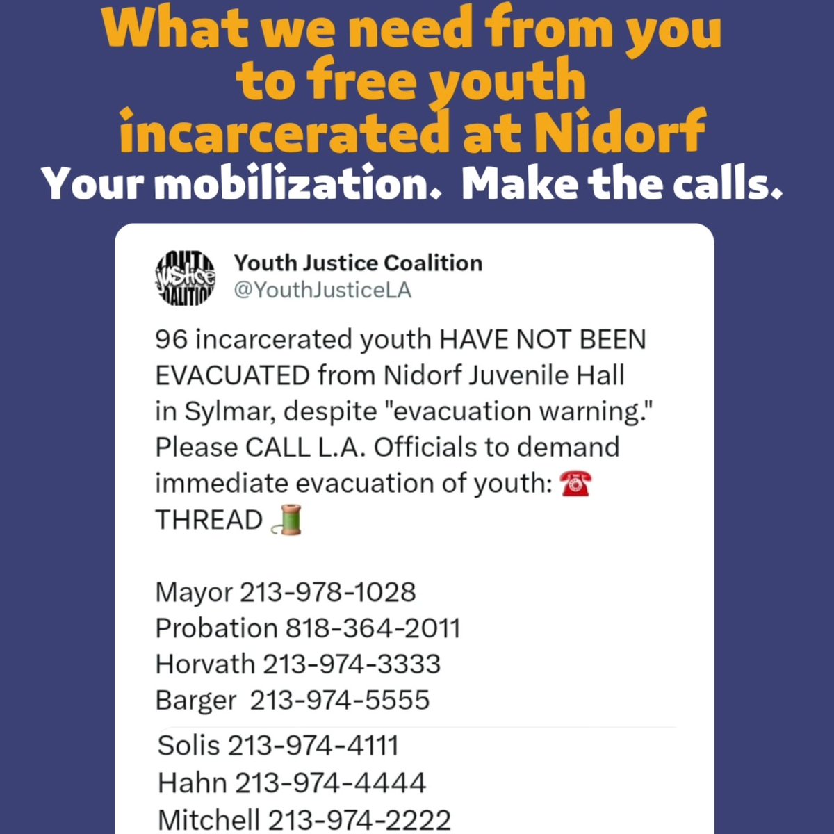 🚨 Please TAKE ACTION with us by continuing to make CALLS, SHARE this post, and DONATE to youth and families if you can! tinyurl.com/yjc-donate 📢🫶🏿🫶🏽