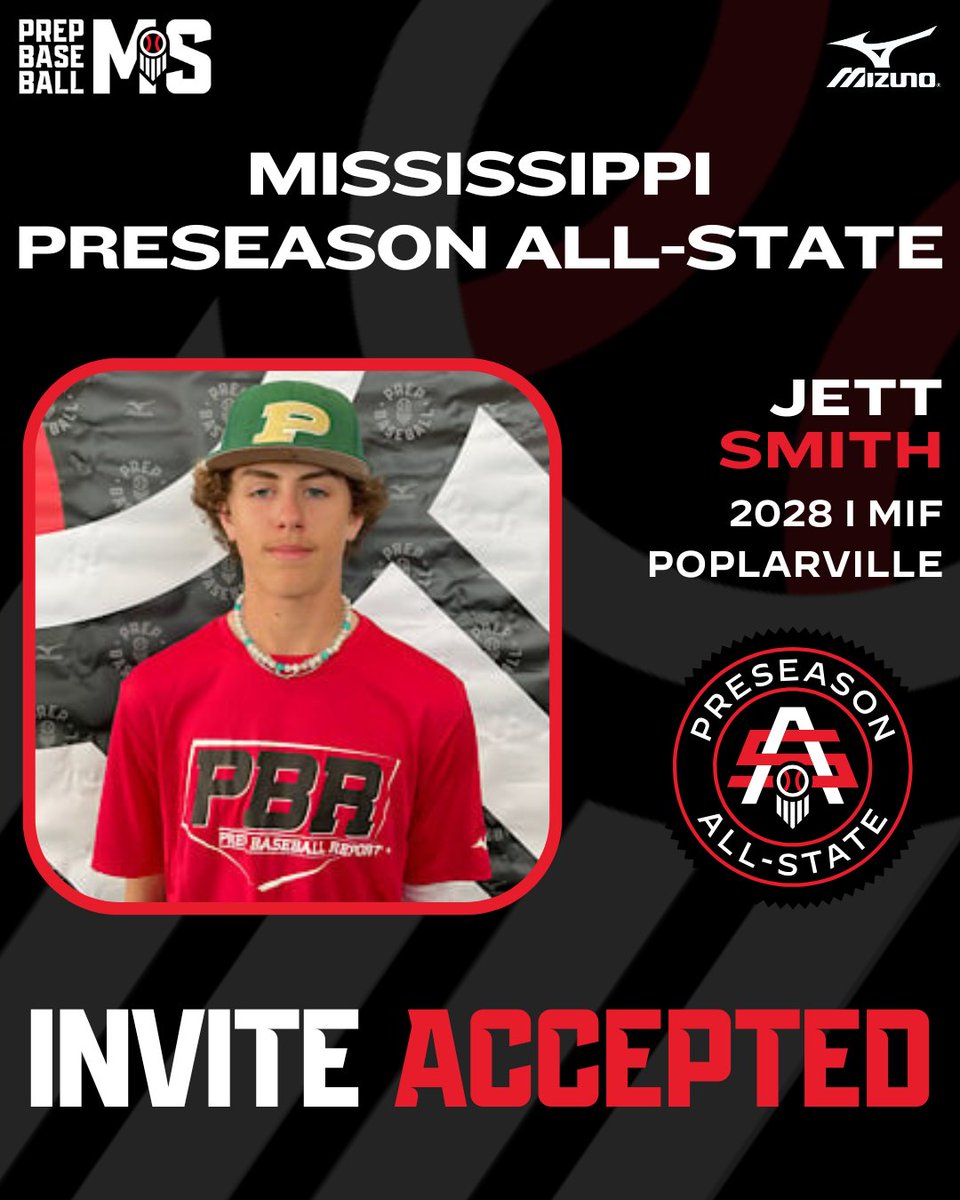 #𝗠𝗦𝗣𝗔𝗦𝟮𝟱: 𝗜𝗡𝗩𝗜𝗧𝗘 𝗔𝗖𝗖𝗘𝗣𝗧𝗘𝗗 🤝

+ '28 MIF Jett Smith (Poplarville HS) is 𝙇𝙊𝘾𝙆𝙀𝘿 𝙄𝙉 🔐 for the Mississippi Preseason All-State at Clinton HS on January 26th.

𝙍𝙚𝙦𝙪𝙚𝙨𝙩 𝙄𝙣𝙫𝙞𝙩𝙚 ➡️ loom.ly/1apY7lI