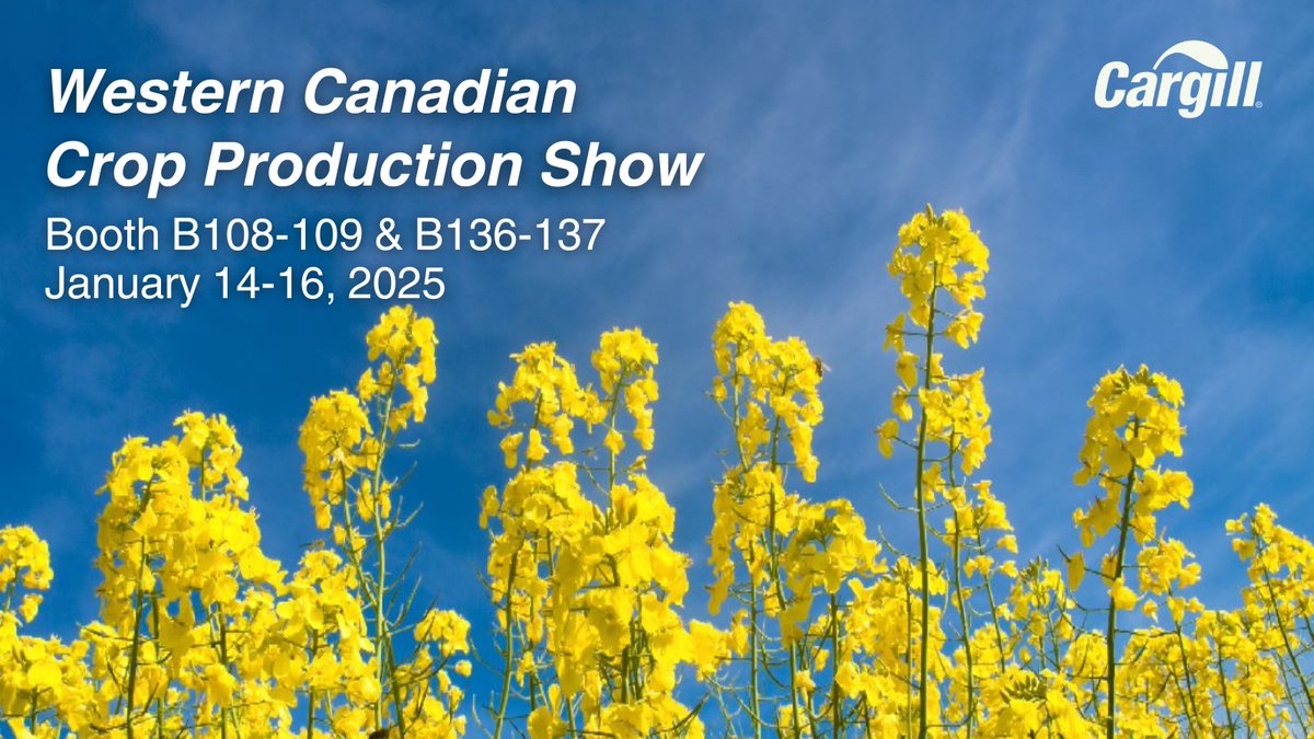 Next week is the Western Canadian Crop Production show!
Make sure to pop in &amp; visit us at booth 108-109 &amp; 136-137 in Hall B to chat with our team &amp; hear about how the Regina crush plant brings new opportunities to Saskatchewan farmers.
#WCCPS #WesternCdnAg #CargillAg