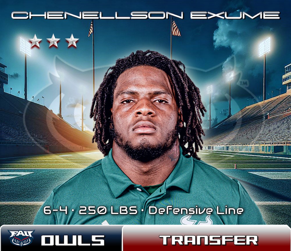 FAU Owls Nest (@fau_owls_nest) on Twitter photo 📢 PASS RUSHING BOOST! <a href="/ZKittley/">Zach Kittley</a> and <a href="/FAUFootball/">Florida Atlantic Football</a> continue to build on the exterior line. Please welcome ⭐️⭐️⭐️ 6-4 250 lbs DL <a href="/ChenellsonE/">Chenellson Exume</a> formerly of <a href="/USFFootball/">USF Football</a> to Parad🌴se! #FAU 🦉🏈 📢 PASS RUSHING BOOST! <a href="/ZKittley/">Zach Kittley</a> and <a href="/FAUFootball/">Florida Atlantic Football</a> continue to build on the exterior line. Please welcome ⭐️⭐️⭐️ 6-4 250 lbs DL <a href="/ChenellsonE/">Chenellson Exume</a> formerly of <a href="/USFFootball/">USF Football</a> to Parad🌴se! #FAU 🦉🏈
