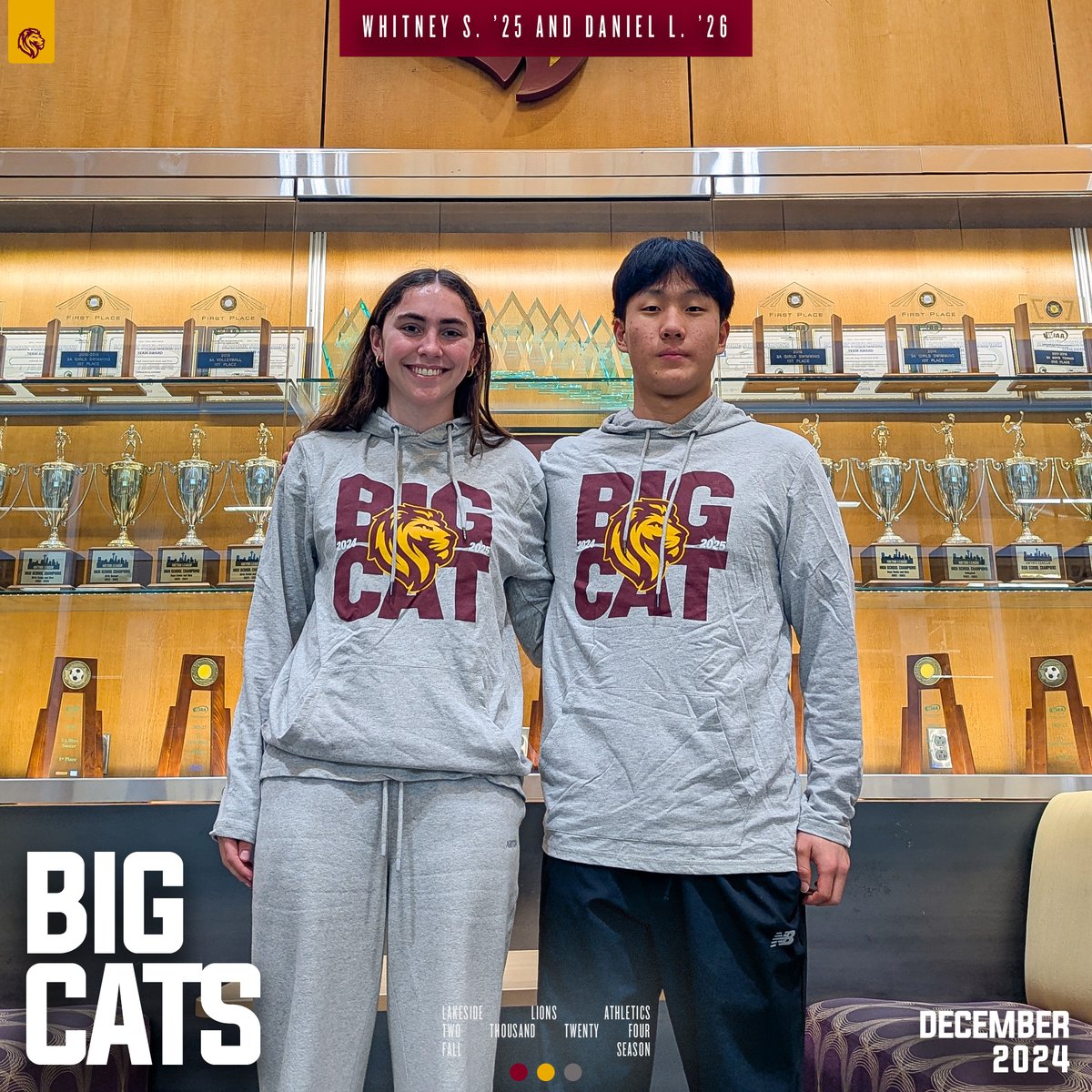 🏆 DECEMBER BIG CATS 🏆

Congratulations to Whitney S. and Daniel L. on being named our BIG CATS for the month of December!

Read more here: lakesideschool.org/post-details/~…

#GOLIONS