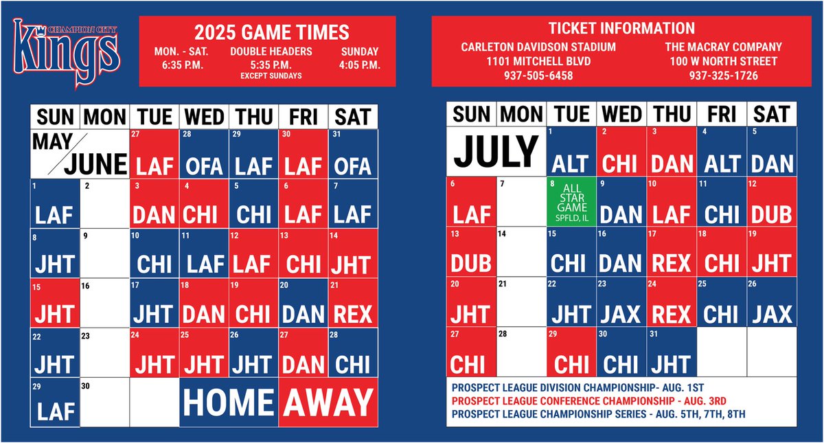 Our 2025 schedule is here, join us for a game this summer at Carlton Davidson Stadium!!
#cckingsbaseball
#baseballisbetter