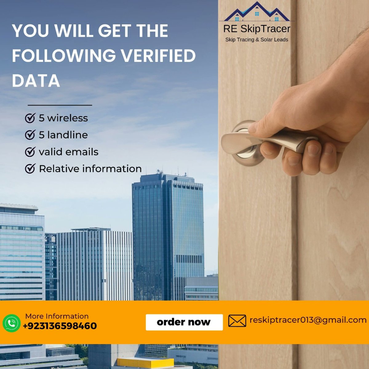 We offer Real Estate Skip Tracing, Lead Generation, and Solar Leads services to Real Estate Agents and Solar Companies.
We can provide you with:
Solar Leads, Cash Buyers, Motivated Sellers, Much More Leads with Skip Tracing.
If you are interested, please let us know.
#realestate
