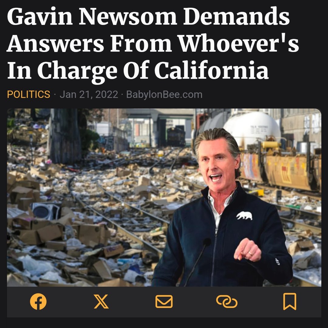 <a href="/GavinNewsom/">Gavin Newsom</a> Another one of our <a href="/TheBabylonBee/">The Babylon Bee</a> prophecies fulfilled