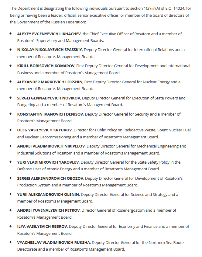 Breaking!⚡️ On the day US #Nuclear utilities were hoping that a shipment of Russian enriched #Uranium (EUP) would be loaded on the Atlantic Navigator II in St. Petersburg🇷🇺🚢☢️⛔️🇺🇸 the US has sanctioned 14 officials at #Russia's EUP supplier Rosatom🗡️😱🤠🐂state.gov/office-of-the-…