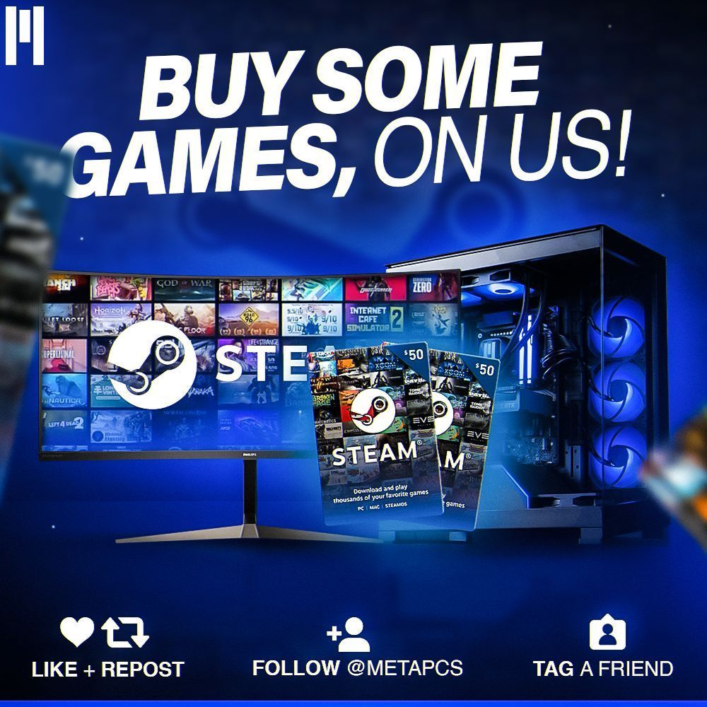 META PCs (@metapcs) on Twitter photo Didn't win our PC giveaway? BUY some games on US with this $100 steam gift card ! 💳
✅  Like + Repost
✅  Follow <a href="/METAPCs/">META PCs</a>
✅  Tag a friend
Winner selected 1/16 open worldwide Didn't win our PC giveaway? BUY some games on US with this $100 steam gift card ! 💳
✅  Like + Repost
✅  Follow <a href="/METAPCs/">META PCs</a>
✅  Tag a friend
Winner selected 1/16 open worldwide