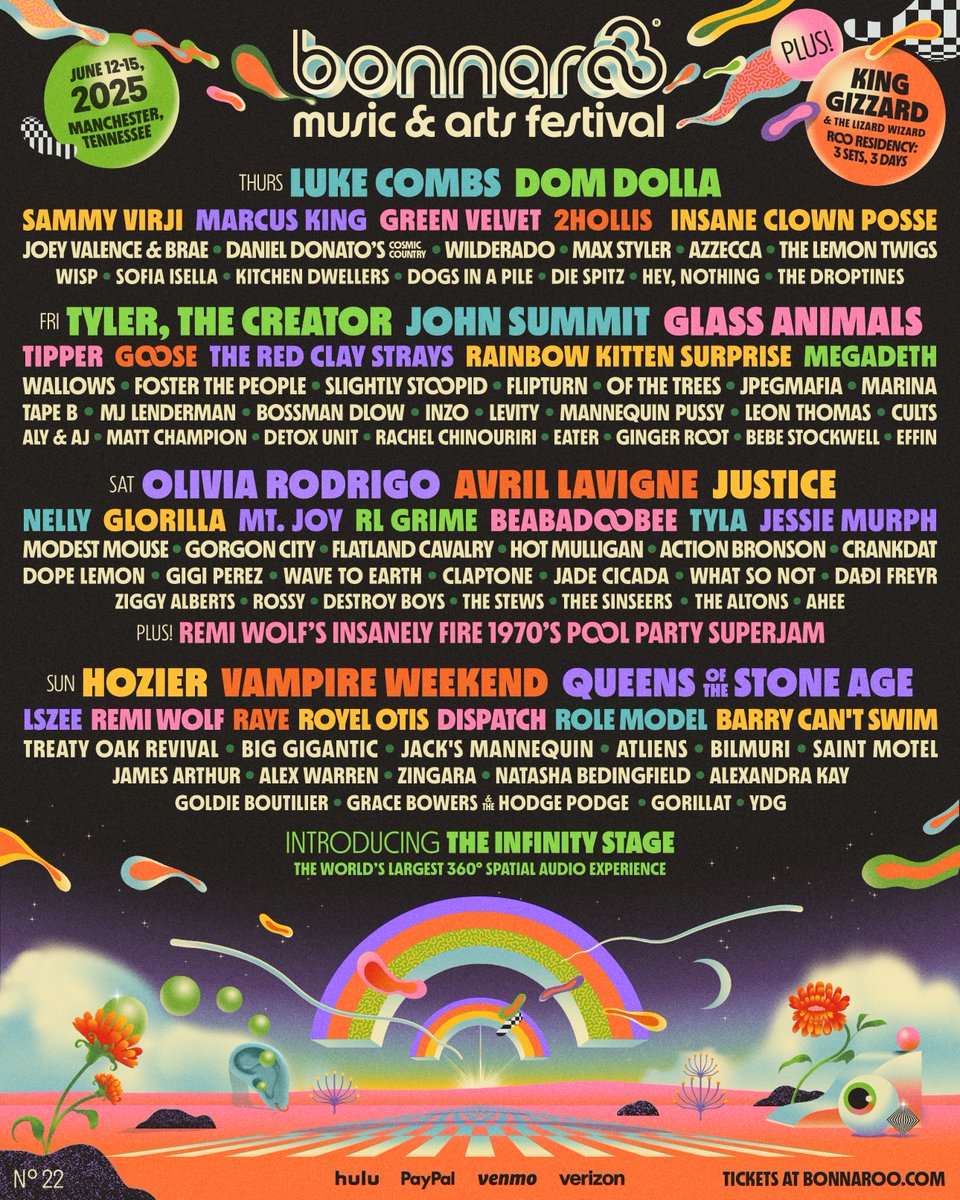 Super stoked to be a part of this amazing lineup June 12-15, 2025 on The Farm in Manchester, TN for Bonnaroo! Tickets are on sale now.

bit.ly/4fOatZm