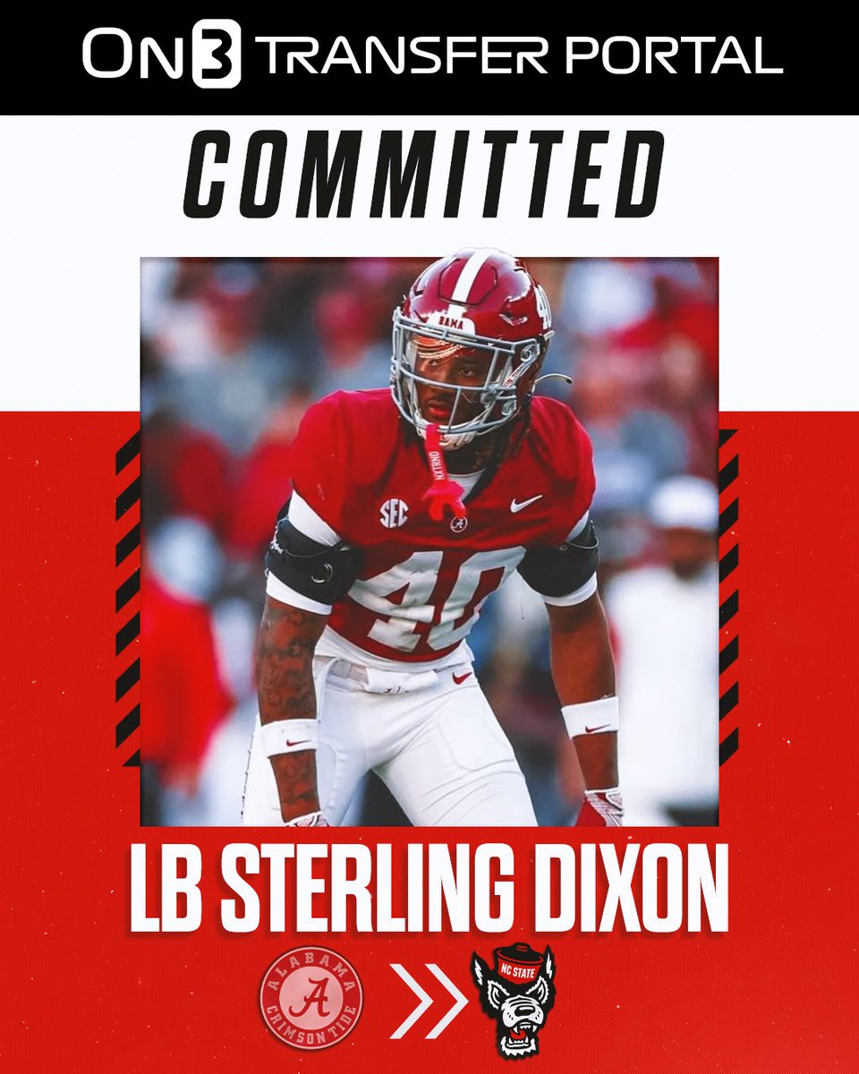 BREAKING: Alabama transfer LB Sterling Dixon has committed to NC State, <a href="/Hayesfawcett3/">Hayes Fawcett</a> reports🐺

on3.com/college/alabam…