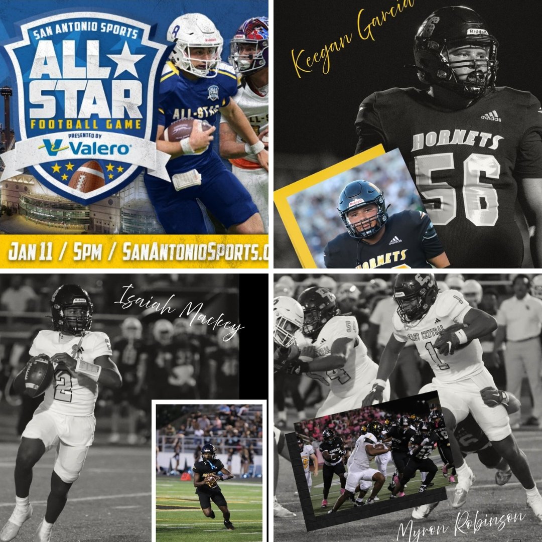 East Central ISD (@ecisdtweets) on Twitter photo 🏈 Tomorrow is the San Antonio Sports All-Star Football Game! Let’s cheer on East Central’s own Keegan Garcia, Isaiah Mackey, and Myron Robinson as they take the field! Go Hornets! 🖤💛 🏈 Tomorrow is the San Antonio Sports All-Star Football Game! Let’s cheer on East Central’s own Keegan Garcia, Isaiah Mackey, and Myron Robinson as they take the field! Go Hornets! 🖤💛