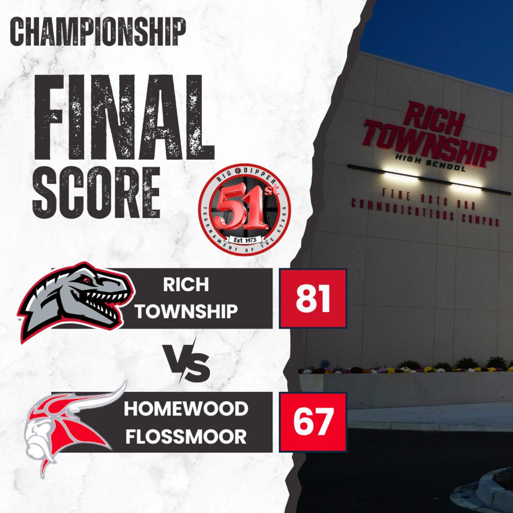 🏆 Huge congratulations to the Rich Township Raptors on making history by winning the Big Dipper Basketball Tournament for the FIRST time ever! This marks the district's first win in 21 years—what an incredible achievement! 🎉 #RaptorPride #BigDipperChamps #RichInStudentSuccess