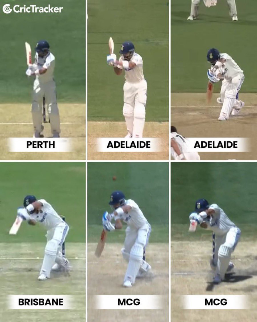 Ranga236836's tweet photo. This is not acceptable from  a senior player like Chokli, losing wicket in same way is very pathetic, its all showing that its time to take retirement and spend time with family in London. 
#ViratKohli𓃵  #BGT2024 
#RohitSharma𓃵 #SAvPAK 
#INDvsAUSTest #AUSvIND
#RohitSharma𓃵 
 Credits- CricTracker