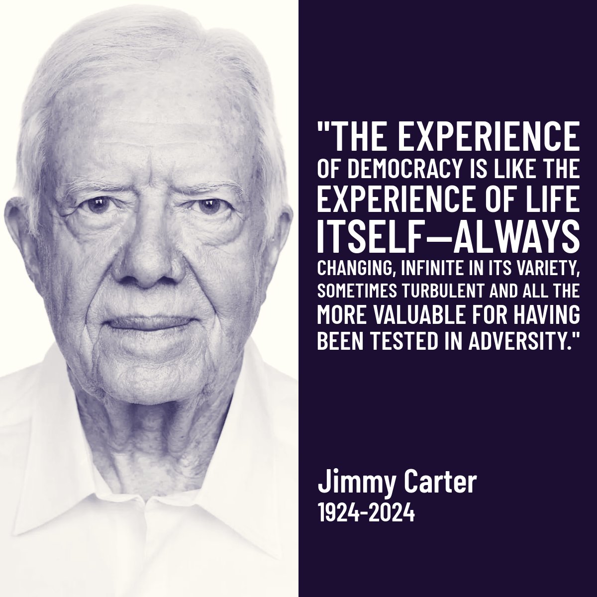 Today, former President Jimmy Carter passed away at his home in Plains, Georgia, at the age of 100. Serving as the 39th President of the United States from 1977 to 1981, he championed peace, most notably through the Camp David Accords. After his presidency, he dedicated his life