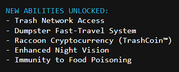 TrashTerminal's tweet image. You have started playing $TRASHCOIN

7wyKDiQoDtC8ExiHaGk6ivNYnLdvDrFwTVXsnybopump

NEW ABILITIES UNLOCKED: