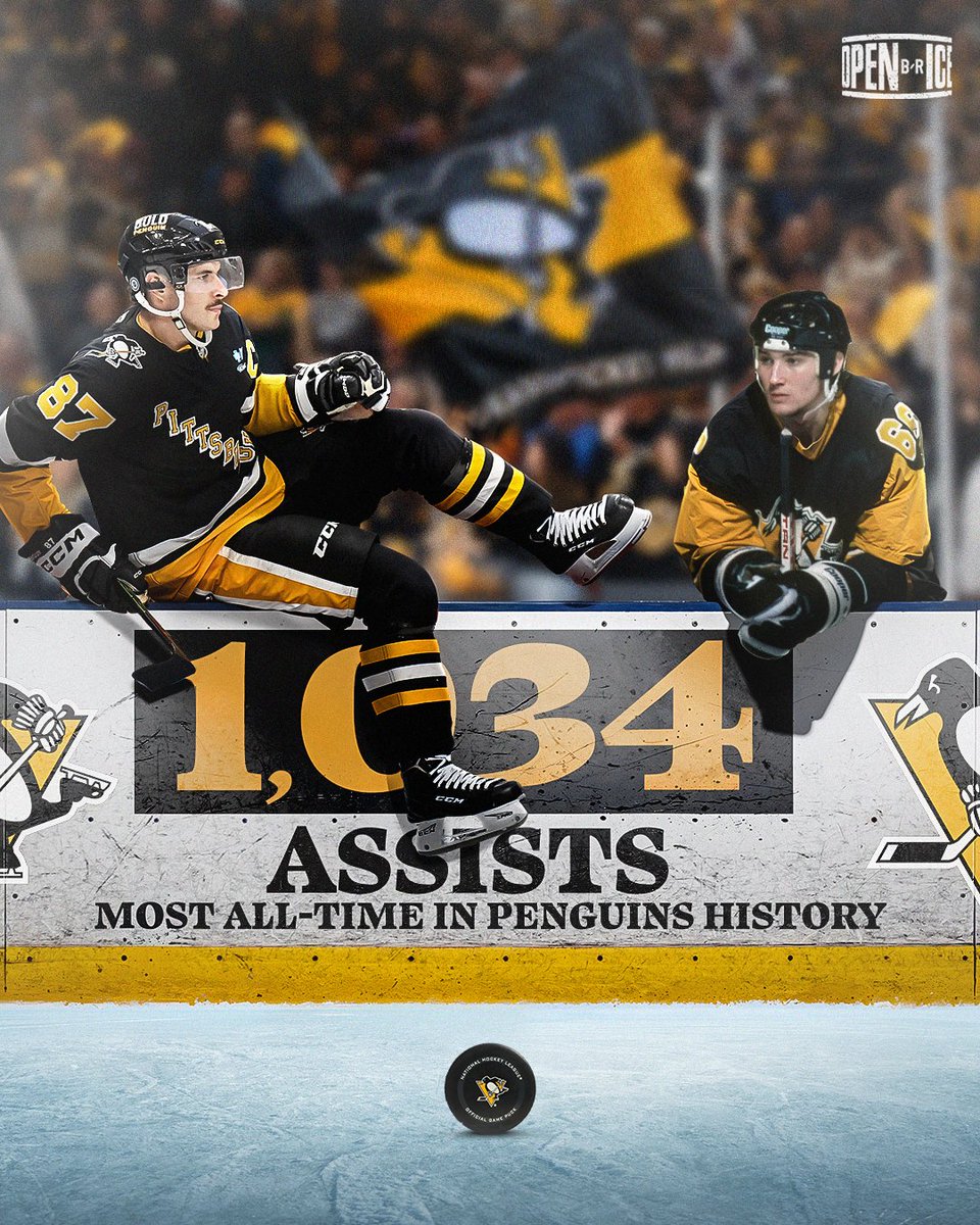 BR_OpenIce's tweet image. SIDNEY CROSBY HAS PASSED MARIO LEMIEUX AND LEADS THE PITTSBURGH PENGUINS IN ALL-TIME ASSISTS 🐧