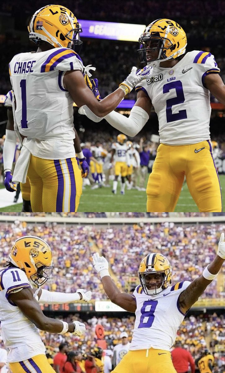 MLFootball's tweet photo. INSANE: LSU has four wide receivers this who already have 1,000+ receiving yards.

• Ja’Marr Chase: 1,612 yards (1st)
• Justin Jefferson: 1,387 yards (2nd) 
• Brian Thomas Jr: 1,179 yards (6th)
• Malik Nabers: 1,140 yards

LSU. WR UNIVERSITY. INSANE. https://t.co/syo8t9xCcE