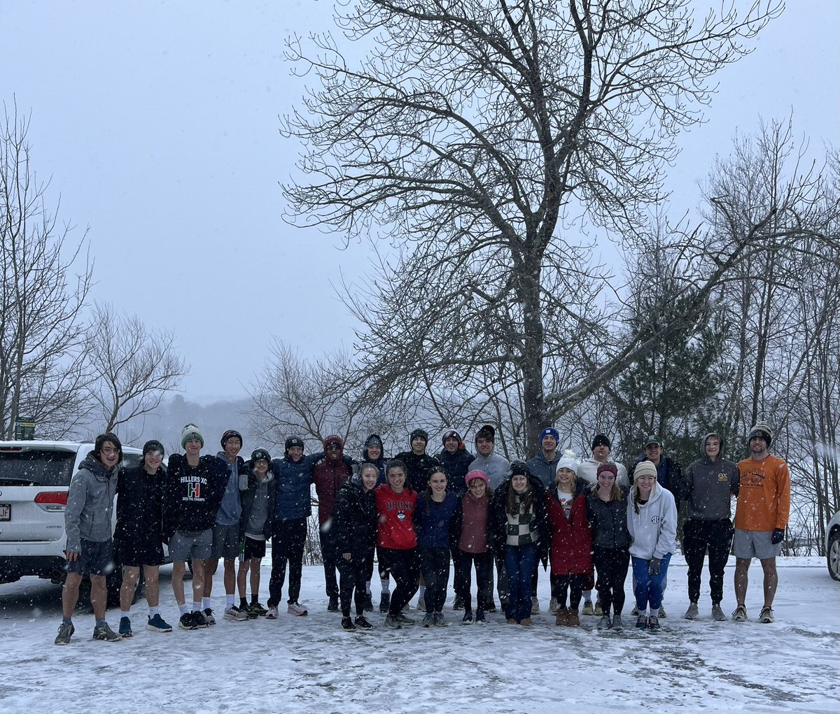 HopGirlsXC's tweet photo. A little catch up. A little slick but fun run with alum on Christmas Eve. One dual meet win and one loss each for boys and girls (vs Dedham and Holliston). Some medals at Speed Classic and Holiday Challenge. Big PR for Sean on his birthday! https://t.co/bnxFJwQDMx
