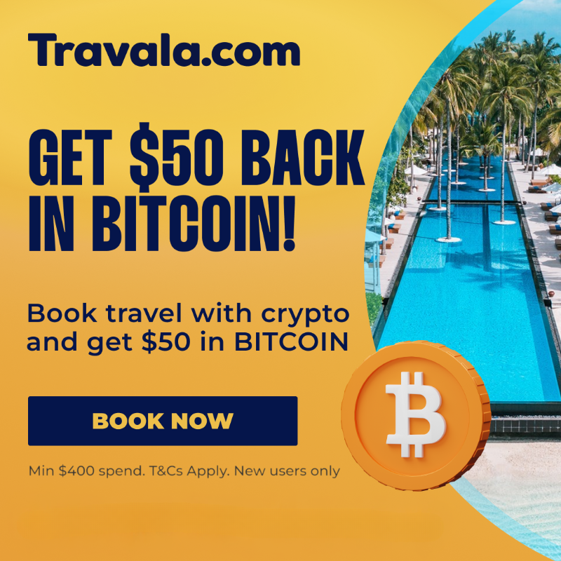 travalacom's tweet photo. GET $50 Back in BITCOIN!

Book your first hotel or flight with crypto until 31 January and get $50 in BTC! 🎁

🔹 Min spend $400
🔹 First-time users only
🔹 T&amp;Cs apply https://t.co/4zLNYE5yMP