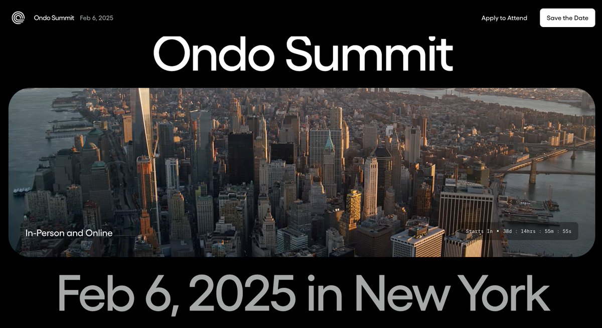 💥Next month!! 💥 $ONDO
"the institutions are coming"
 The first-ever Ondo Summit will bring together the biggest names in traditional finance and blockchain.