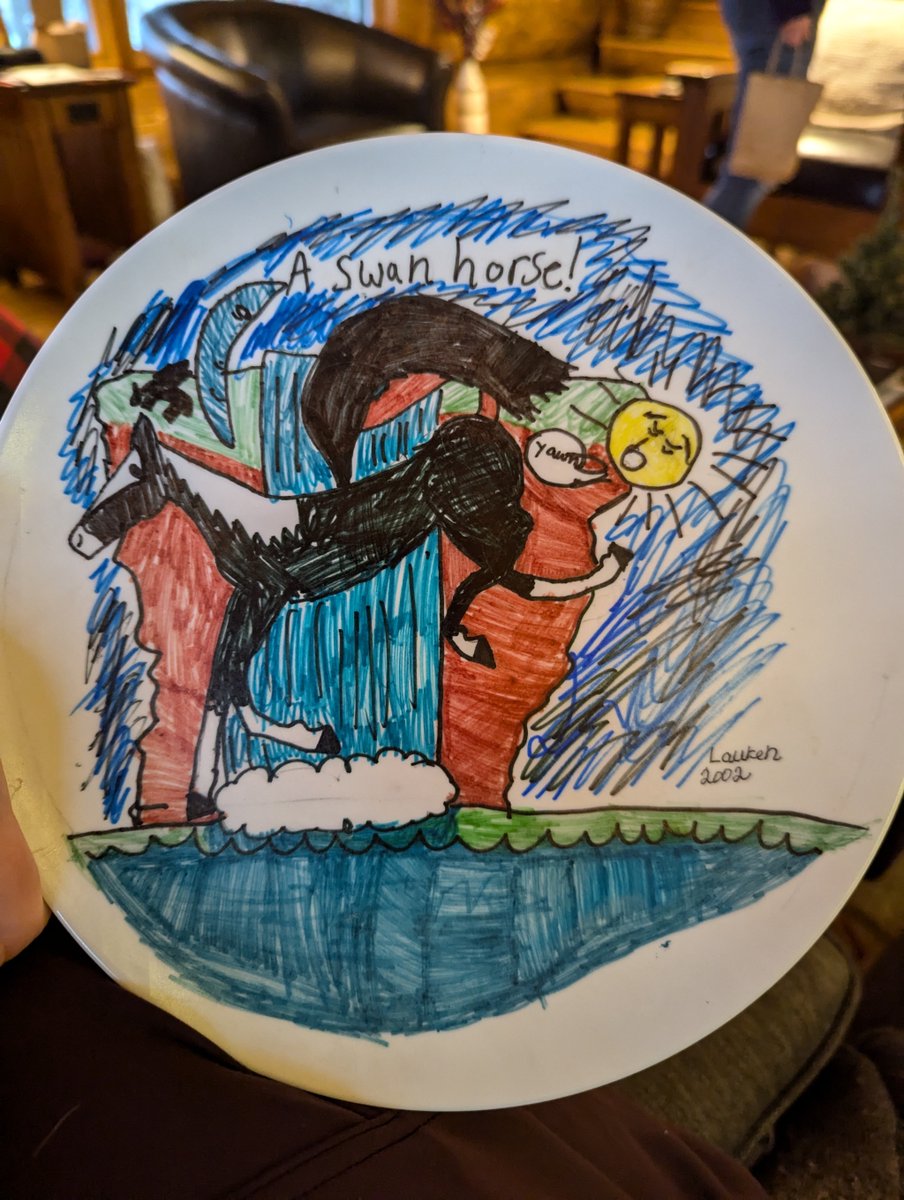 BarnLarn's tweet image. Repainted the plate I drew on as a kid! 

Now vs then. 2024 has been kinda wild with lots of changes and some rough patches for me, but I think this is a good piece to cap the year off with; never stop drawing what you love!