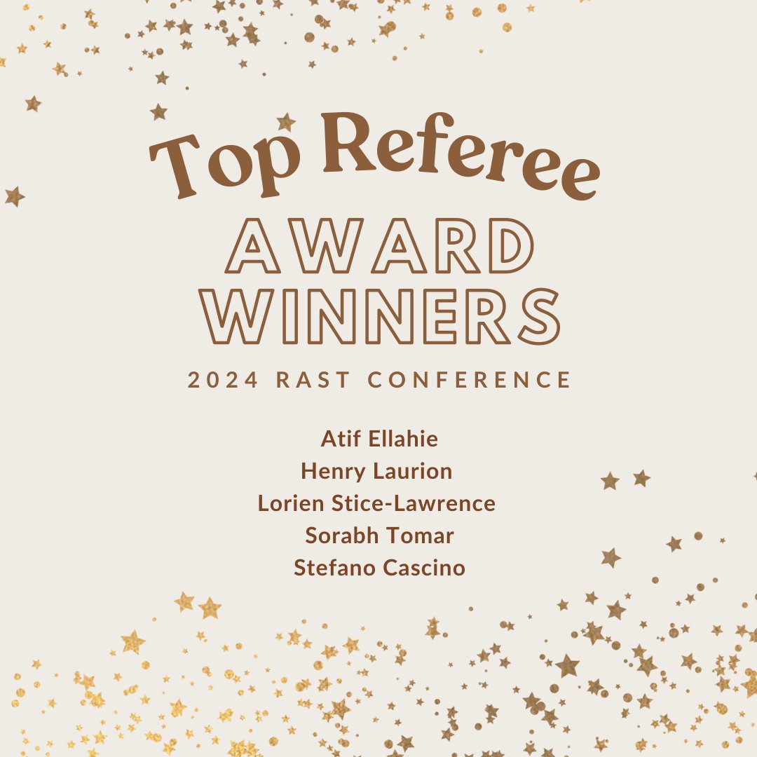 Congrats to the Top Referee Award Winners at the 2024 RAST Conference! 🙌
Atif Ellahie (<a href="/UUtah/">University of Utah</a>)
Henry Laurion (<a href="/leedsbiz/">Leeds Business</a>)
Lorien Stice-Lawrence (<a href="/USCMarshall/">USC Marshall School of Business</a>)
Sorabh Tomar (<a href="/SMUCox/">SMU Cox School of Business</a>)
Stefano Cascino (<a href="/LSEnews/">LSE</a>)
Your expertise &amp; commitment to @RASTJounal make all the difference!
