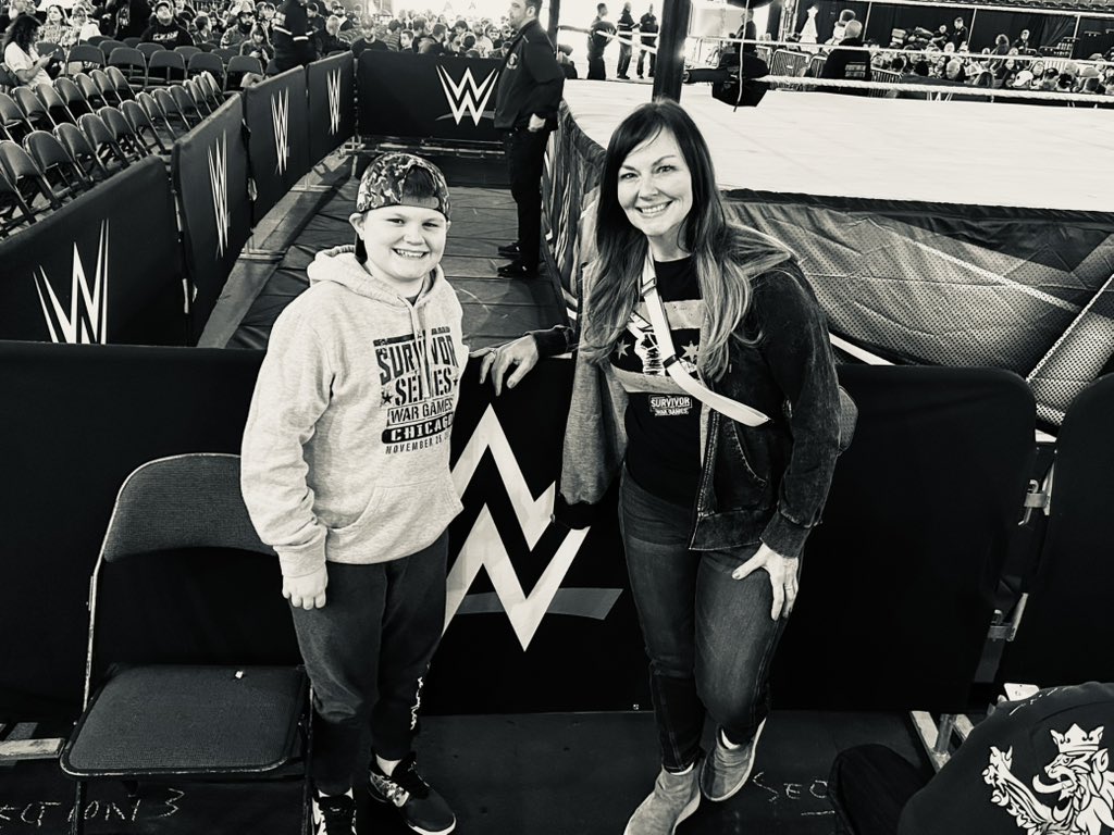 SenoraHackett's tweet image. #WWEChicago who is more excited? Ma or son?