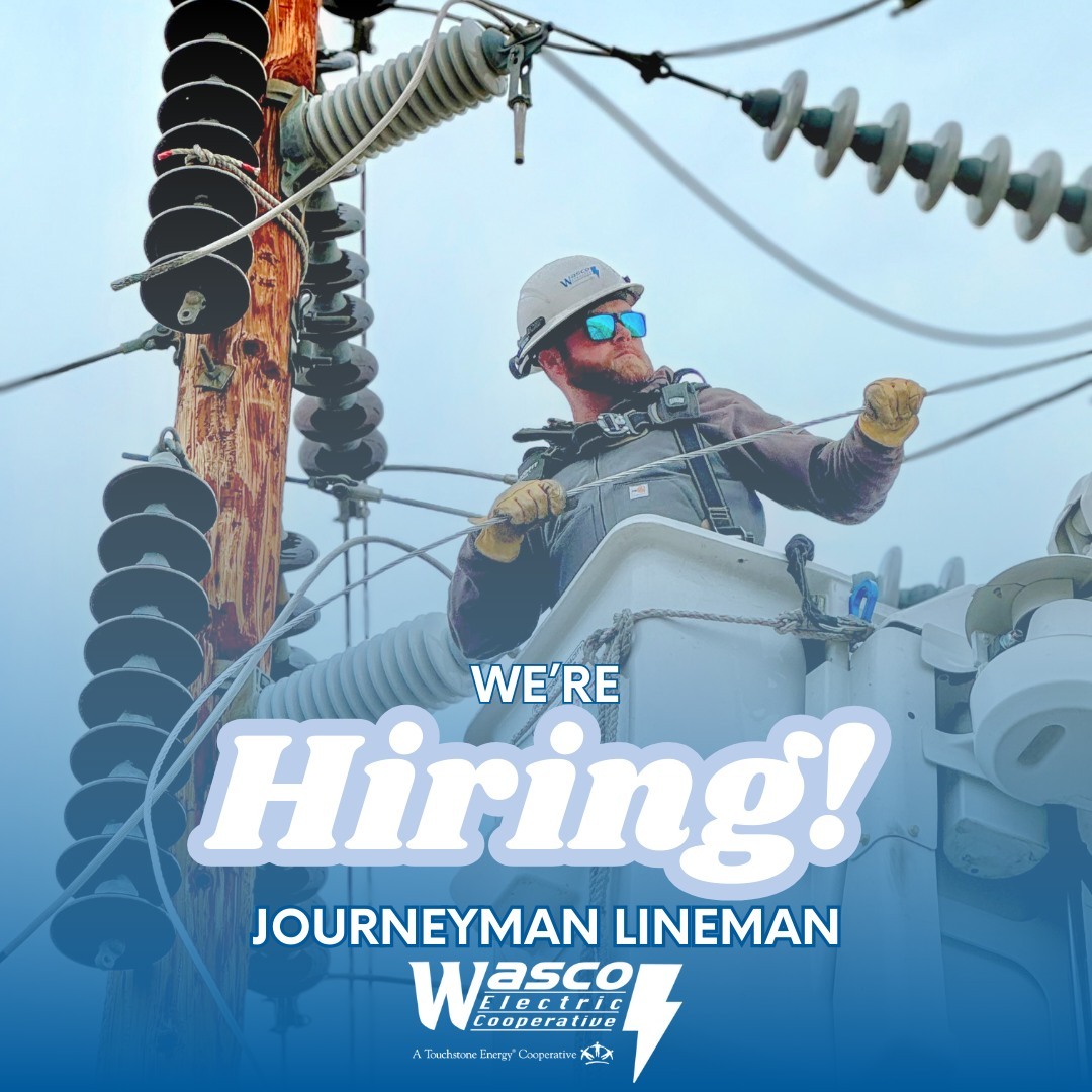 Wasco Electric Cooperative (@wascoelectric) on Twitter photo #WEC is hiring a Journeyman Lineman! ⚡
Submit your Cover Letter, Resume and Application to jobs@wascoelectric.com
More details at wascoelectric.com/about/jobs/
#journeymanlineman #thedalles #wascoelectriccooperative #WEC is hiring a Journeyman Lineman! ⚡
Submit your Cover Letter, Resume and Application to jobs@wascoelectric.com
More details at wascoelectric.com/about/jobs/
#journeymanlineman #thedalles #wascoelectriccooperative