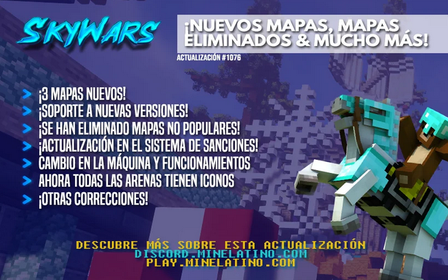 👋 | ¡Hola,jugadores!

¡La actualización n°. 44 de SkyWars ha llegado con muchas cosas nuevas!⚔️
¿Quieres ver el resúmen?

#Minecraft #Minecrafters #MineLatino #MinecraftServer