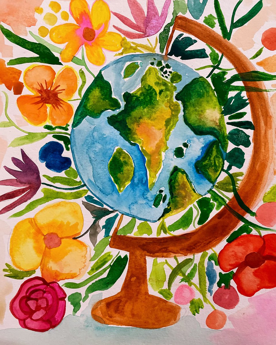 arunima1212's tweet image. Globe of tranquility by 12-year old Annika (watercolor, 9x12) is exactly the vibe we need to close out 2024 and begin 2025 on an optimistic note ! #art #annika #peaceonearth🌍 #Christmas2024 #NewYear2025 #Goodbye2024