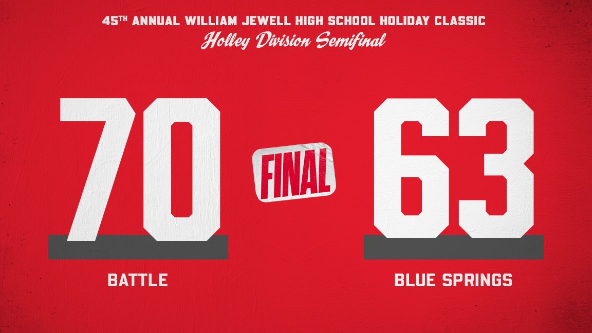 FINAL 

Battle advances to face Raytown South for the Holley Division title! 

Blue Springs will take on Liberty in the third place game at 1:30 p.m.