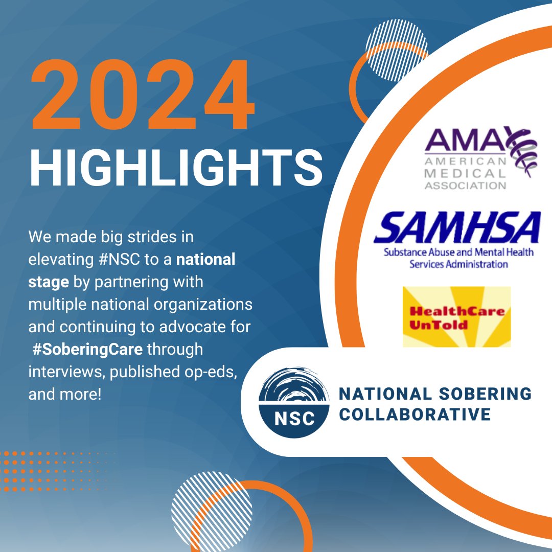 The Day 7 #2024NSCHighlight celebrates our strides this year in elevating #NSC to a National stage. In 2024, we partnered with several nationally recognized partners to advocate for #soberingcare. Here's to elevating further in 2025.