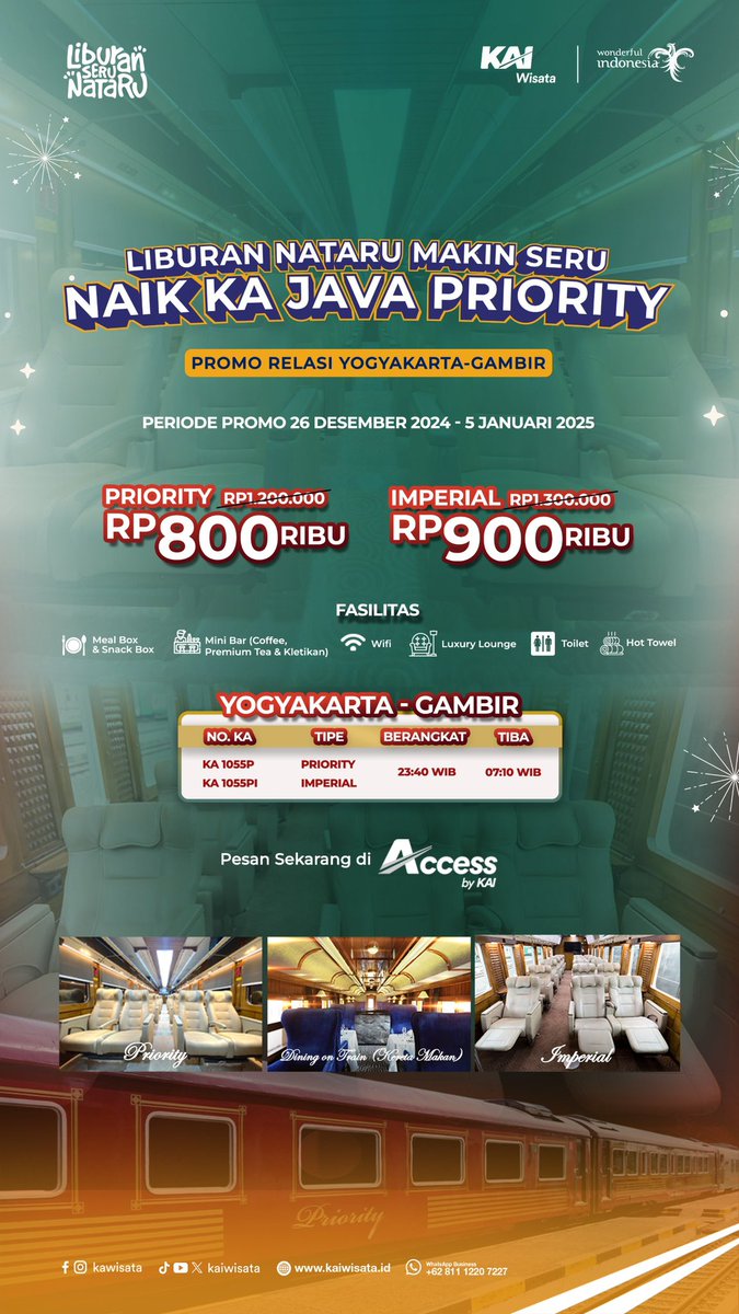 kaiwisata's tweet photo. Yuk naik KA Java Priority nikmati perjalanan istimewamu dengan kereta layanan makan Dining on Train 🤩 https://t.co/tgewJKX7HB
