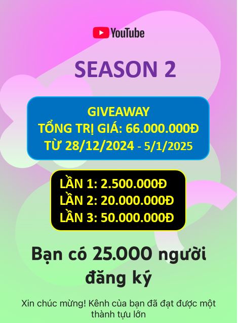🧧 CHIẾN DỊCH AIRDROP LẦN 2: POOL ~20.000.000 VNĐ ( 3 lần airdrop với tổng giá trị: 68.000.000 VNĐ) 

MỪNG KÊNH YTB 25.000 SUBSCRIBER

🧧Airdrop lần 2: 30/12/2024 đến 5/1/2025

🌟Tiền mặt:  1.000.000 VNĐ
🌟20 proxy 1 năm Trị giá: 4.000.000
🌟10 key GPMLogin: key bản