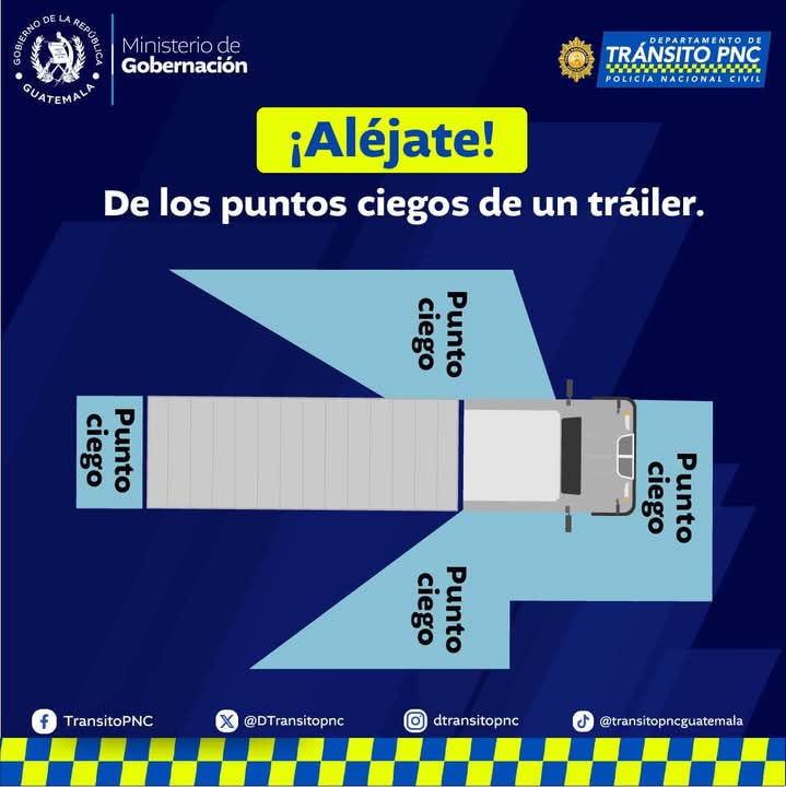 DTransitoPNC's tweet photo. 🚨 ¡Atención a los puntos ciegos de los tráileres! 🚨🚌

¿Sabías que los tráileres tienen áreas de punto ciego que pueden ser peligrosas para los conductores, motociclistas e incluso peatones?

#Precaución #ConducciónSegura #SeguridadVial #TransitoPNC https://t.co/HuHnLGQRDx
