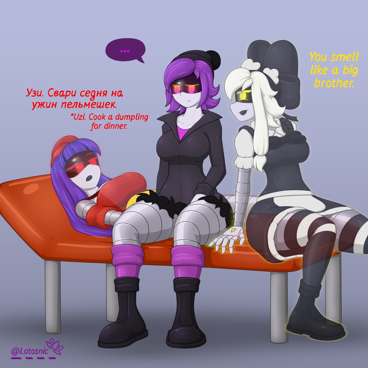 lotosnic's tweet photo. I've looked at all the art I've done this year. You liked the art where Uzi is at a psychologist's appointment the most. :/

#murderdrones https://t.co/UUWzFdK57c