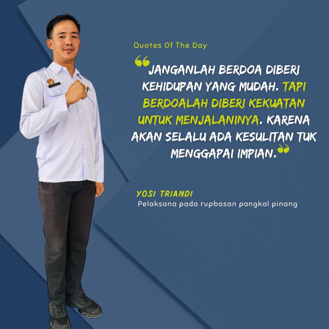 Quotes Of The Day

Yosi Triandi, S.H.
Staf Pengelola Basan Baran Rupbasan Kelas II Pangkalpinang 

#kemenimipas
#rupbasanbabel
#rupbasanpangkalpinang