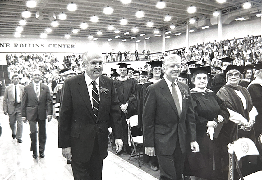 UCumberlands's tweet photo. Today we, together with our nation, mourn the passing of former U.S. President James Earl Carter, Jr.

Cumberlands was blessed to host President Carter on campus as our honored guest speaker for the dedication of our O. Wayne Rollins Center in 1990 (President Carter is pictured with O. Wayne Rollins). His presence and his speech echoed the pride, joy, and hope of the day

The loss of former President Carter is indeed a loss to humanity. But his legacy lives on, encouraging us all to help our communities the way he helped so many.

Our thoughts and prayers go out to the Carter family during this time. Thank you for sharing Mr. Carter with us, and may he rest in peace.